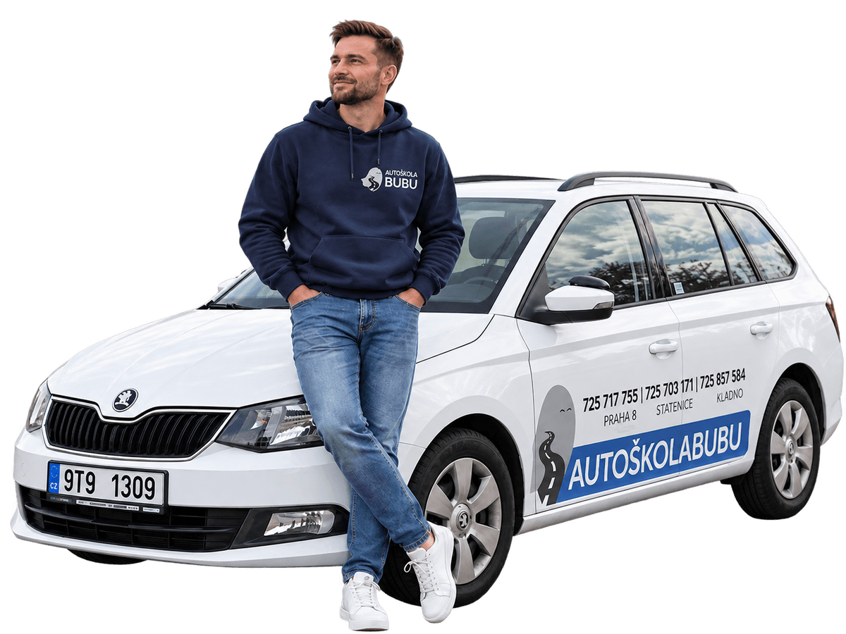 Muž u vozu Autoškoly BuBu
